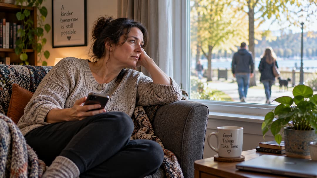 Lonely but Tired of Trying to Connect - One Man Can Human Capital Development Woman sitting alone at home while others out enjoying their friends