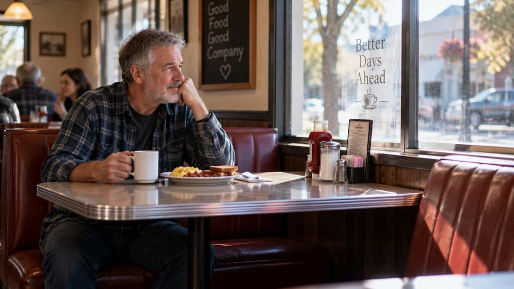Missing the ordinary friendship you once had - One Man Can Human Capital Development Man eating alone is missing his friend