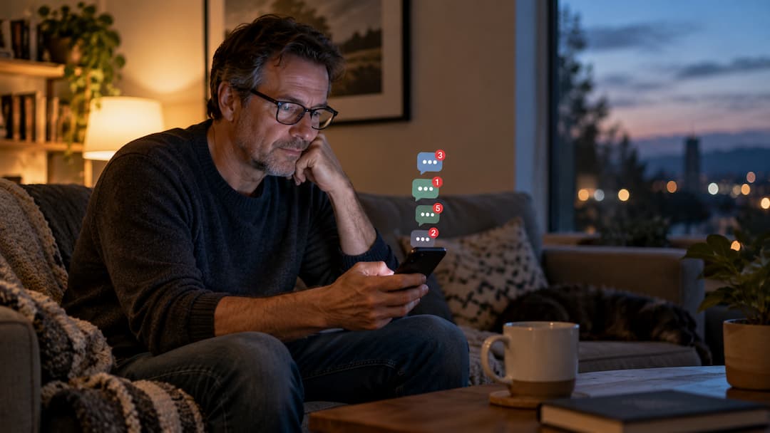 Why do we feel so disconnected - One Man Can Human Capital Development Evening leisure texting on the couch
